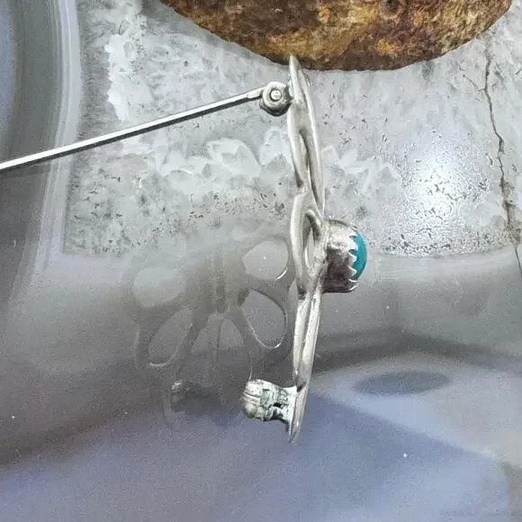 R. Wilson Navajo Vintage Sterling Silver Turquoise Sandcast Brooch For Women - Picture 5 of 10